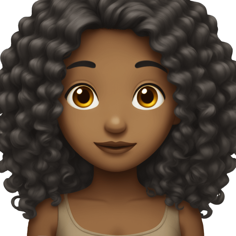 Short girl with long curly black hair and brown eyes emoji