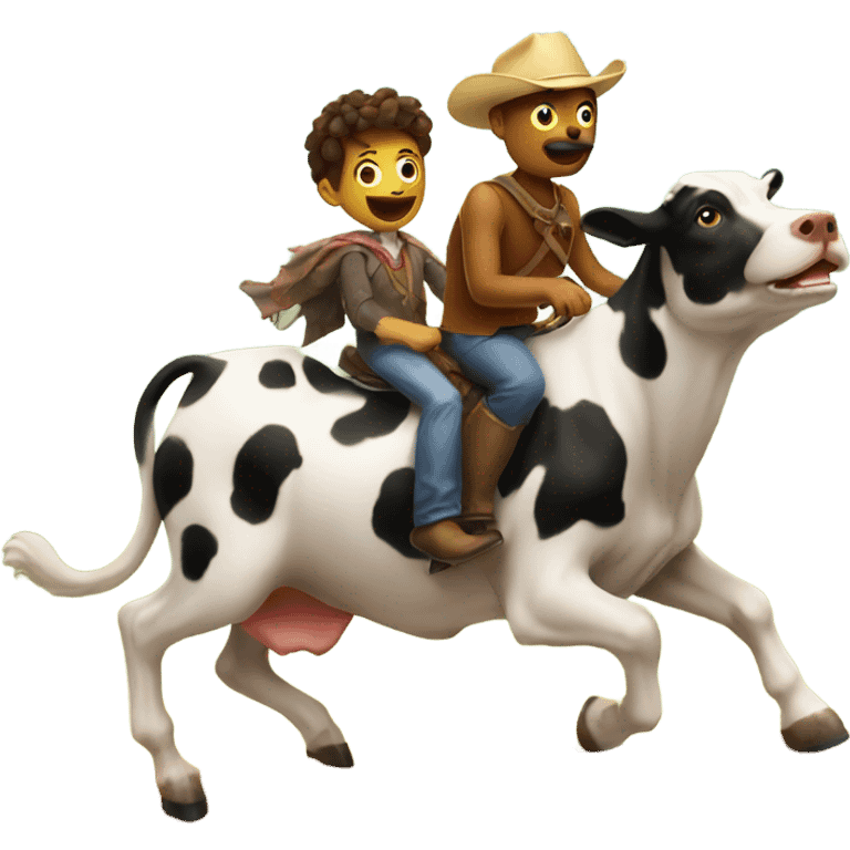 Dog riding cow riding a human emoji