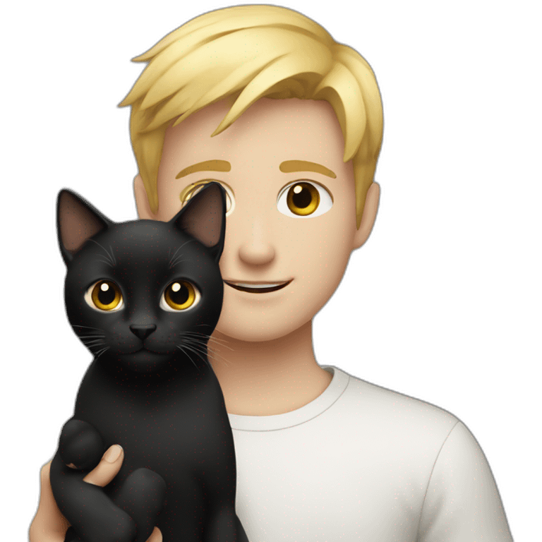 Boy with blonde hair holding a black cat emoji