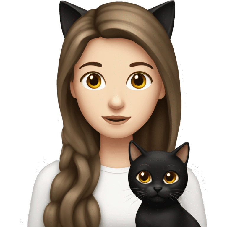 Brown hair white Girl with a black cat emoji