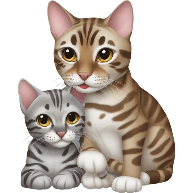 a silver Bengal cat kissing a bronw Bengal cat emoji