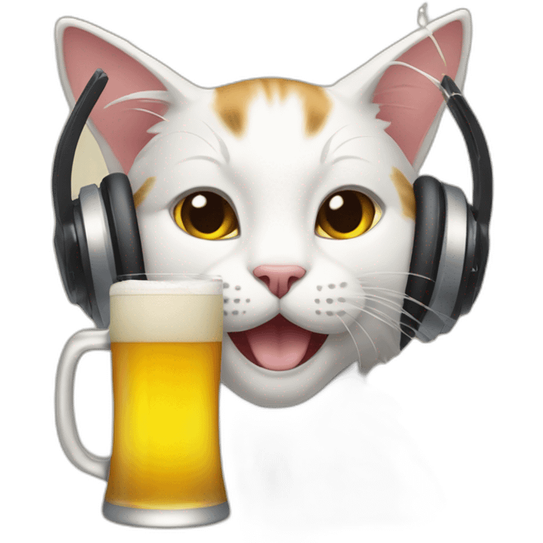 a cat who drinks beer is wearing a gaming headset emoji