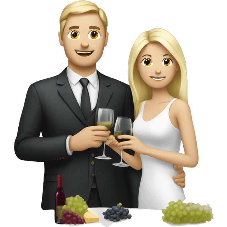 A white, brunette man drinking wine with his blonde wife emoji