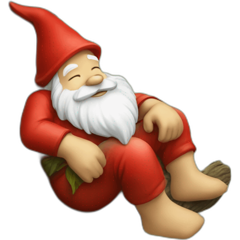 red gnome sleeping on a tree emoji