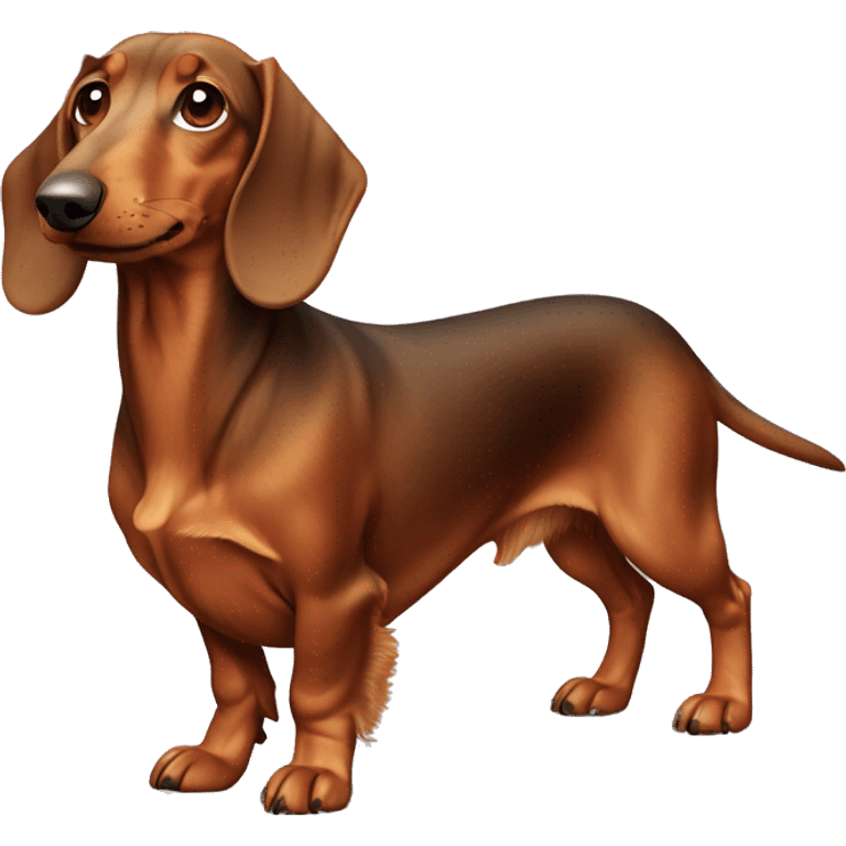 a full-length brown dachshund with light brown fluffy ears and a breast emoji