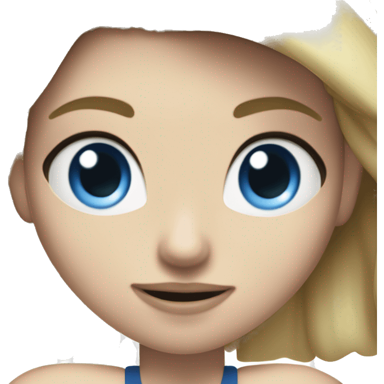 Close up Actively gesturing  with hands Pale skinned Fit woman With the biceps and blonde hair in dark gray Sleeveless Mike, black sports shorts, watch and white Sneakers and Blue Eyes  emoji