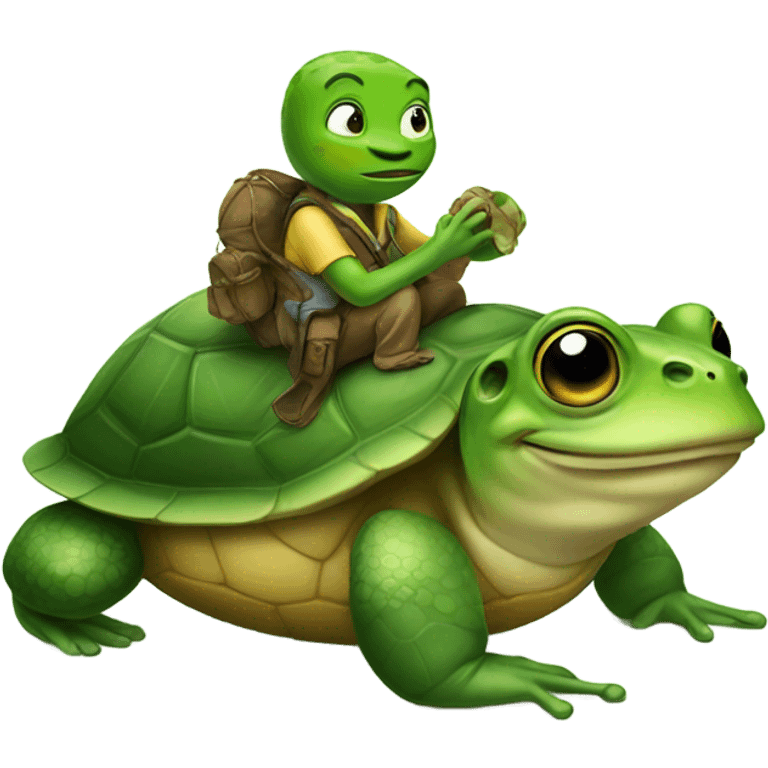 A frog riding a turtle  emoji