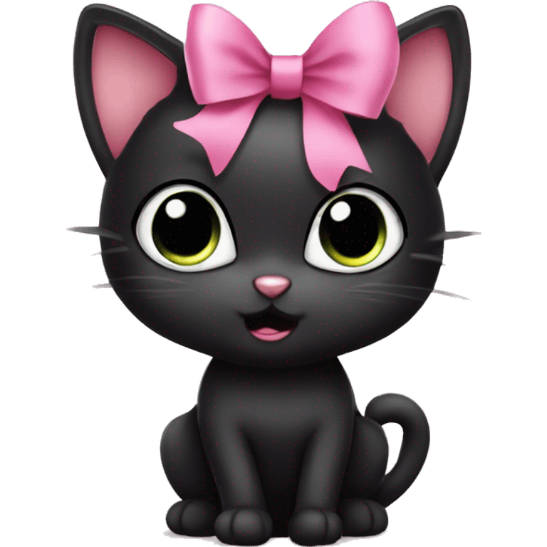 female cute black cat with big eyes and pink bow fie  emoji