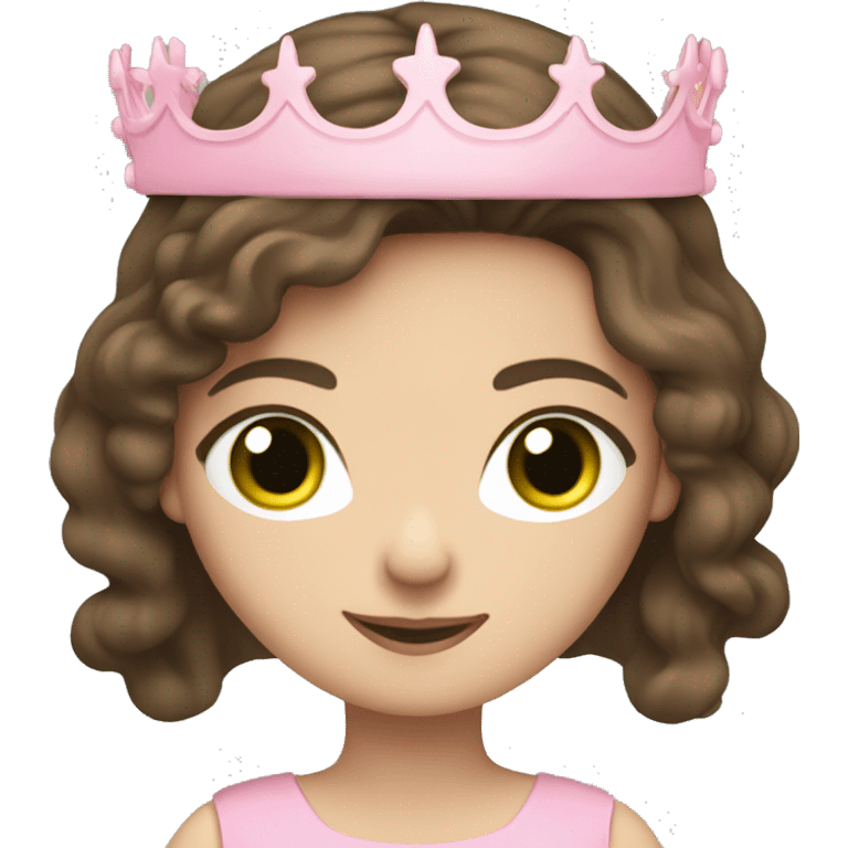 long brunette hair girl pale skin with green eyes wearing pink dress and crown  emoji