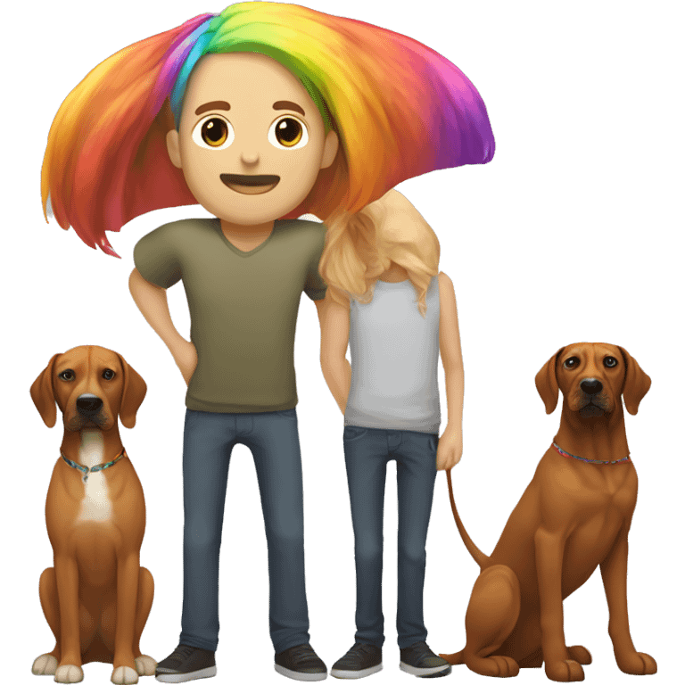 white male with long rainbow colored hair alongside a brown rhodesian ridgeback emoji