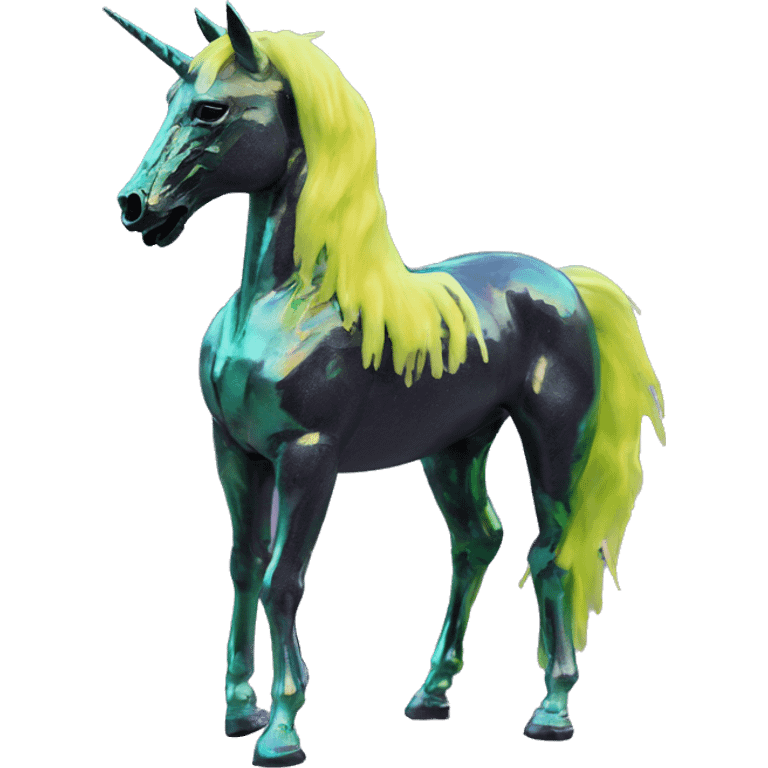 .Zombie_ Vaporwave black holographic oilslick zombie unicorn yellow caution tape graffiti Pegasus  emoji