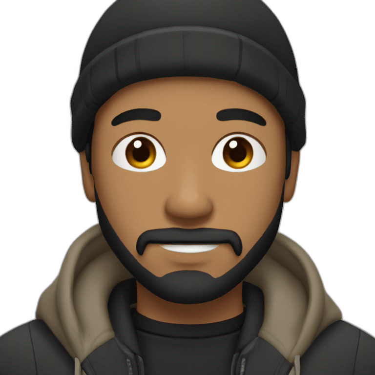 guy black hoodie light brown skin fishing beanie and mustache and beard black hair emoji