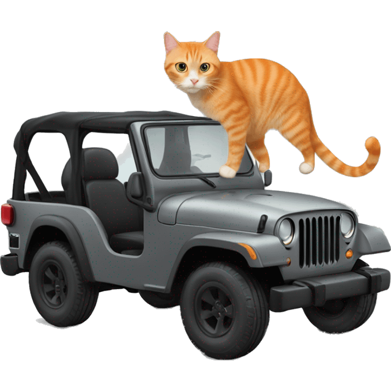 Orange cat, and gray cat, in a black jeep emoji