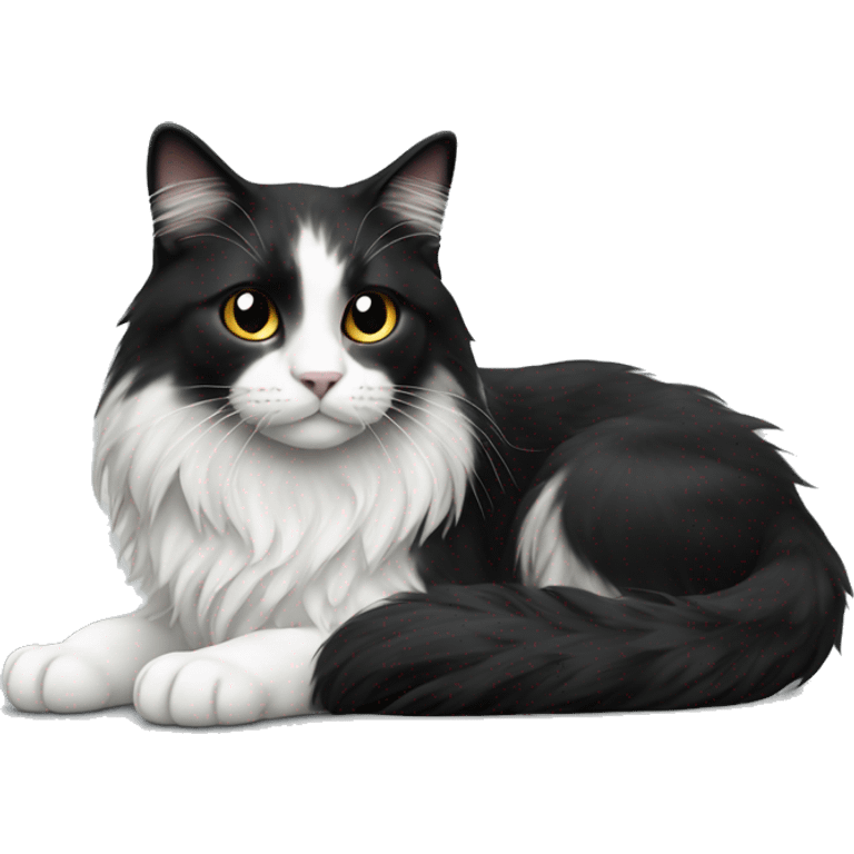 long haired cat black with white spot emoji