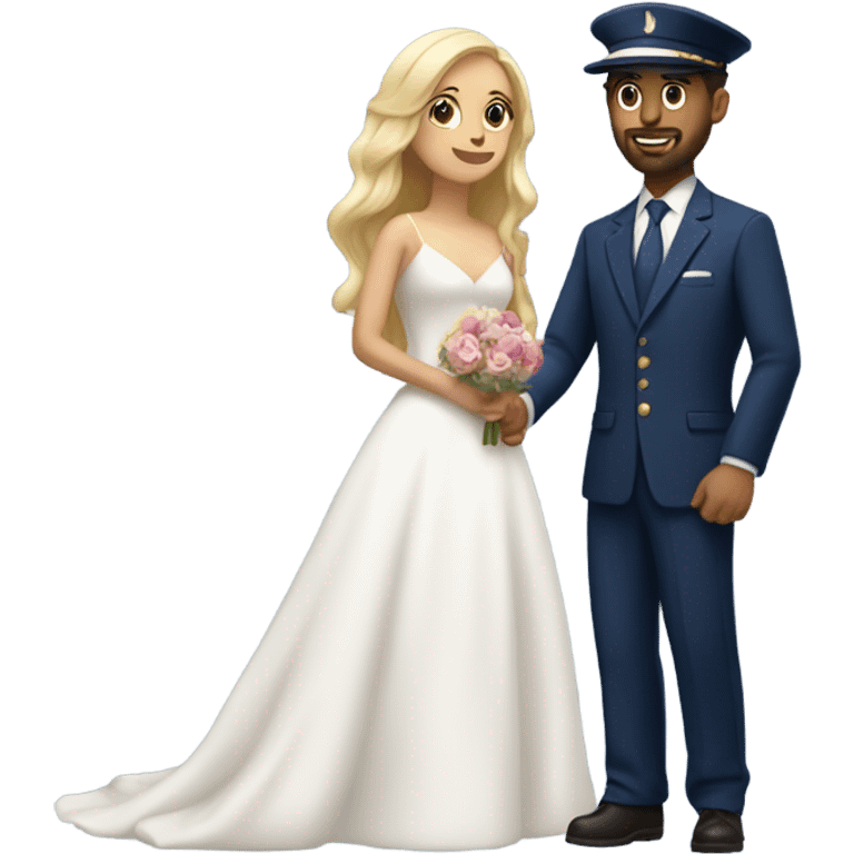 Puerto rican beard short hair with blue hat and navy blue suit marrying  with blond long hair girl emoji