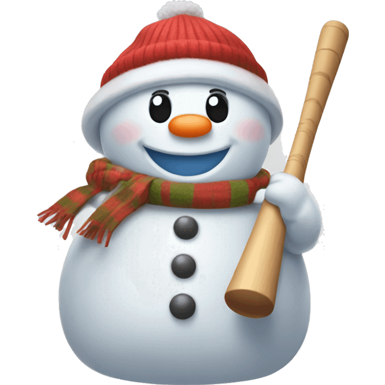 happy snowman with baseball bat emoji