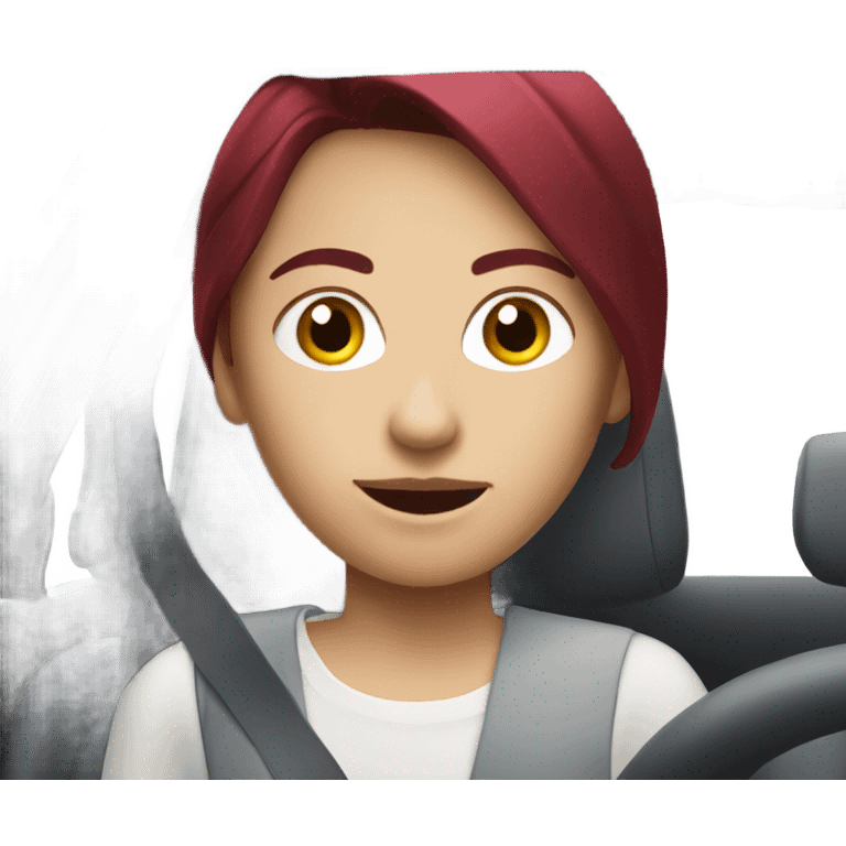 White car with a burgundy haired girl driving emoji