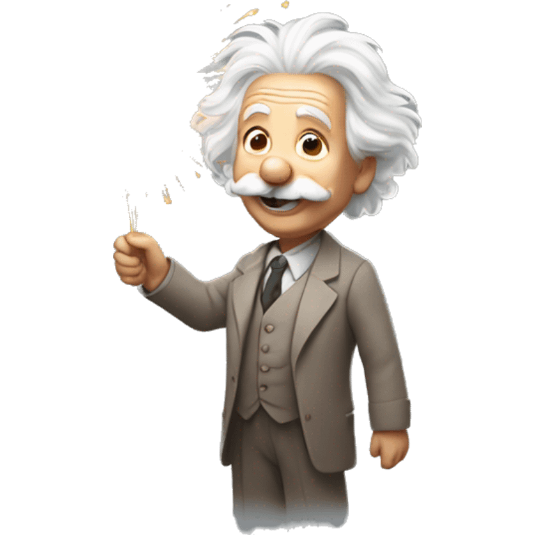 happy albert einstein holding Fireworks  in one hand emoji