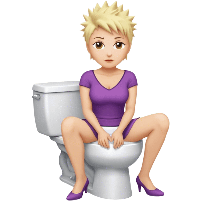 Short Blonde spikey mature woman sat on the toilet emoji