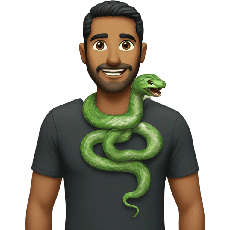 Raneesh with a snake around his neck emoji