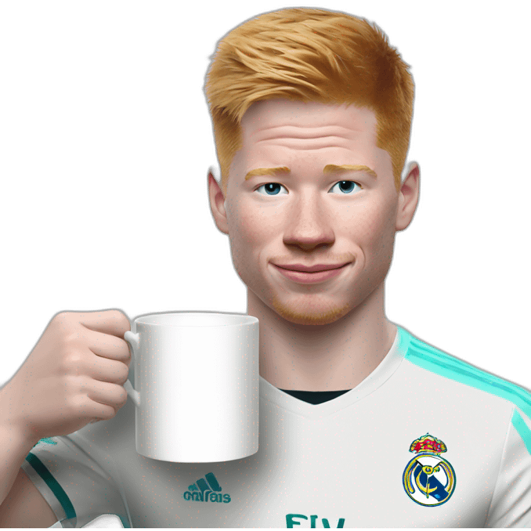 Kevin de Bruyne drinking tea with a cup of Real Madrid  emoji