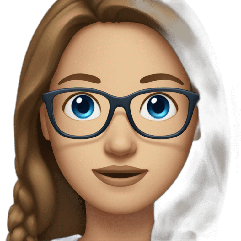 Women,long brown hair, blue eyes, glasses emoji