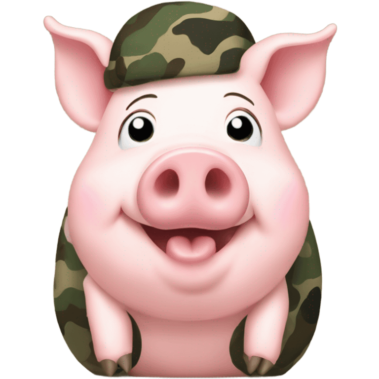 happy pig dressed in camo emoji