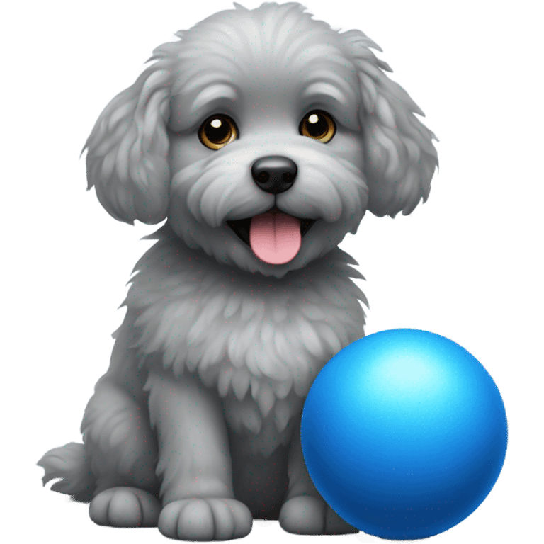 Realistic grey fluffy dog with blue ball emoji