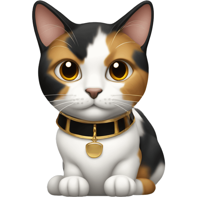 Calico cat with gold and black collar  emoji