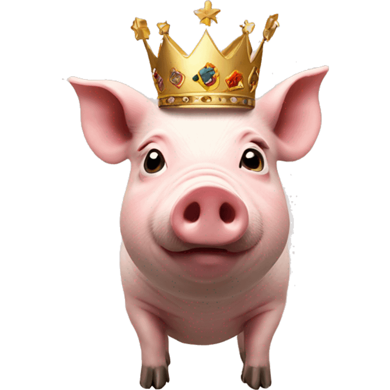 Pig wearing a crown skiing emoji