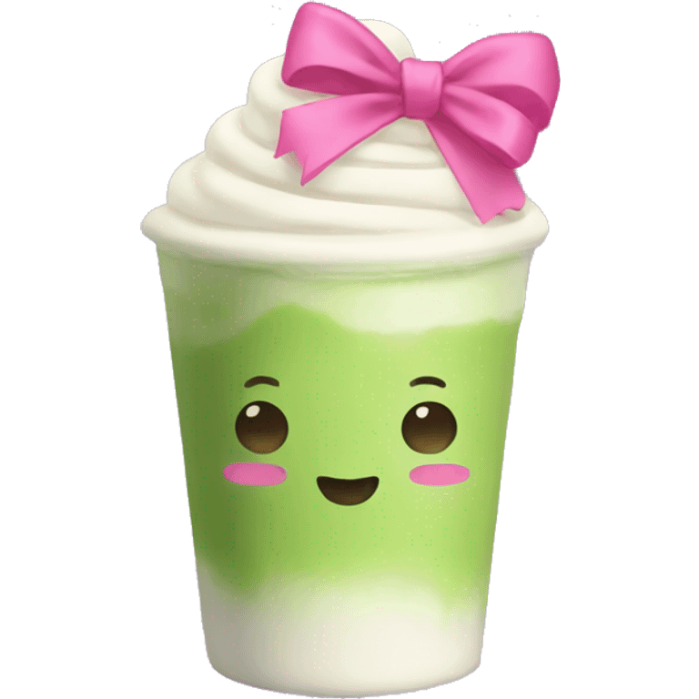 matcha latte with a pink bow emoji