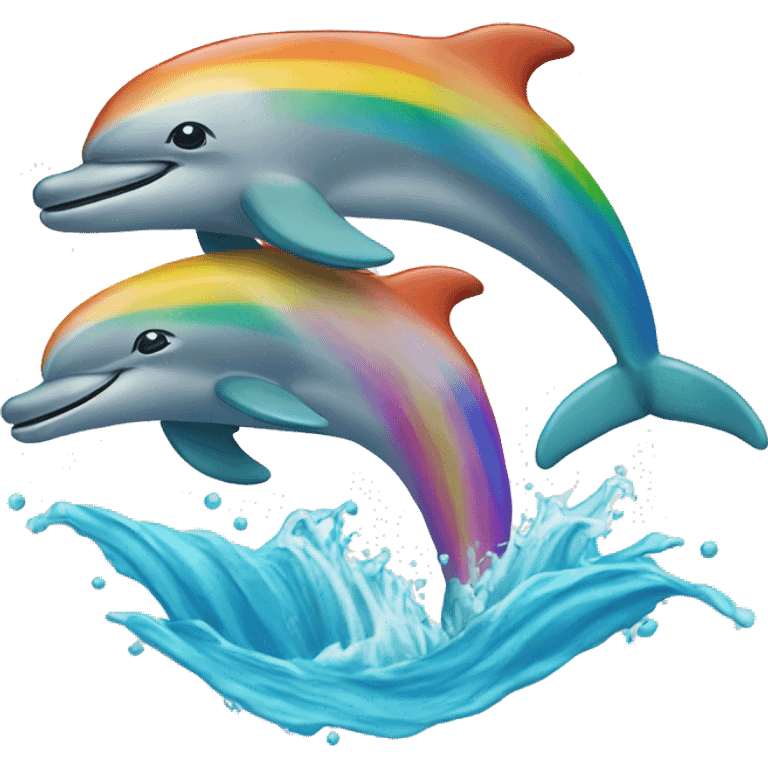 dolphins jumping out of water with rainbow behind them  emoji