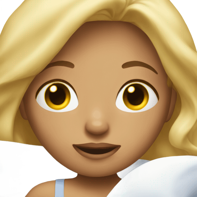 Girl waking up in bed with blonde hair emoji