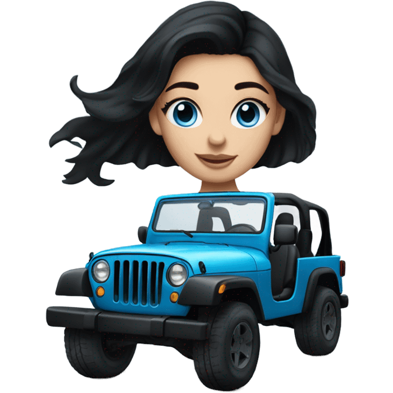 stunning blue eyed brunette girl with black hair standing near black jeep car  emoji