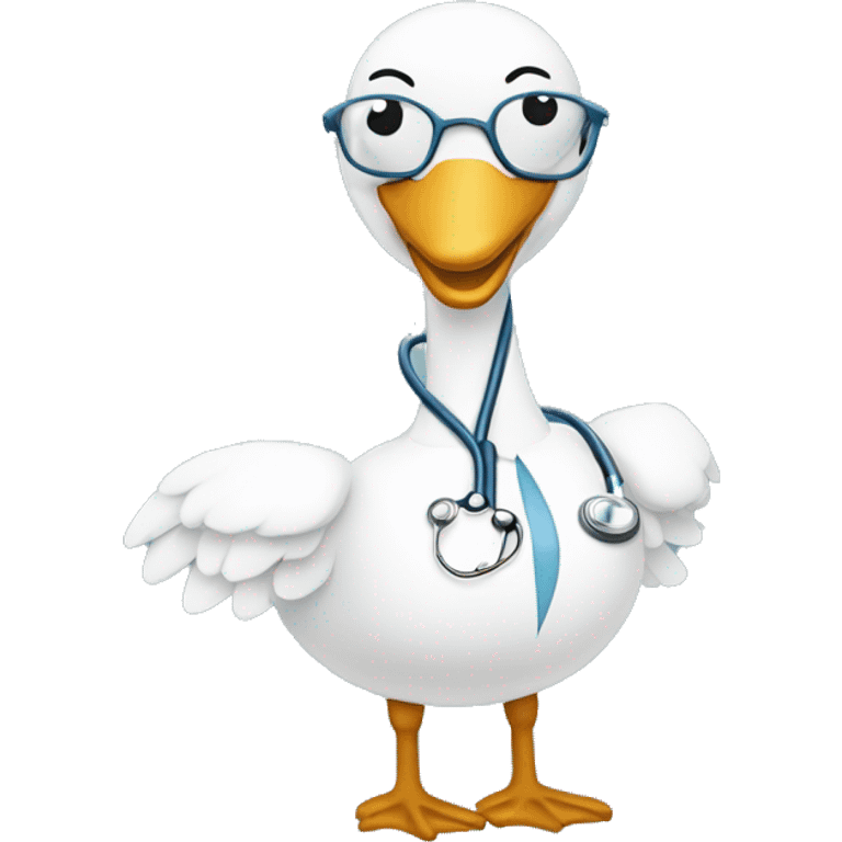 a swan with a surgeon costume and a stethoscope around his neck emoji