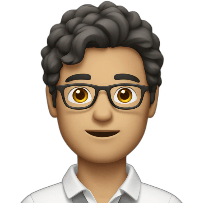 guy with dark hair, a white polo and grey glasses emoji