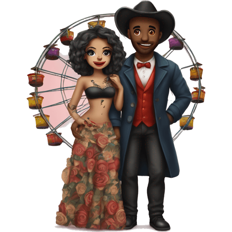 Romantic carnival date for beautiful tattooed couple emoji