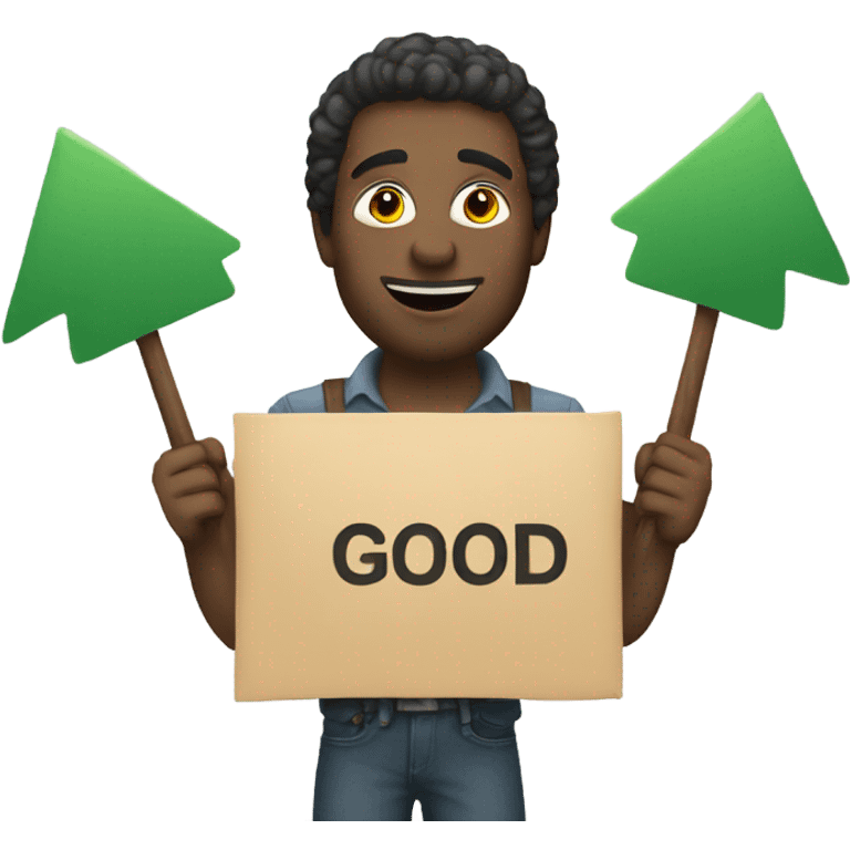 man holding a sign that says GOOD emoji