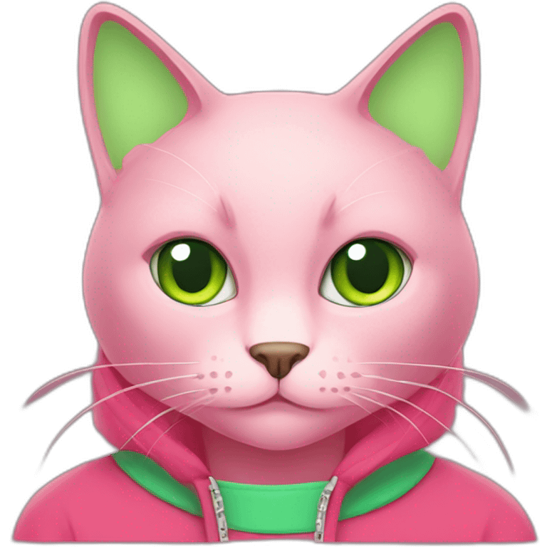 Black cat with green eyes red choker in a pink hoodie  emoji