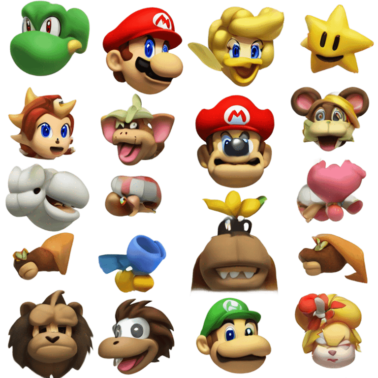 Mario Luigi Monty mole donkey kong daisy peach Bowser Bowser junior  emoji