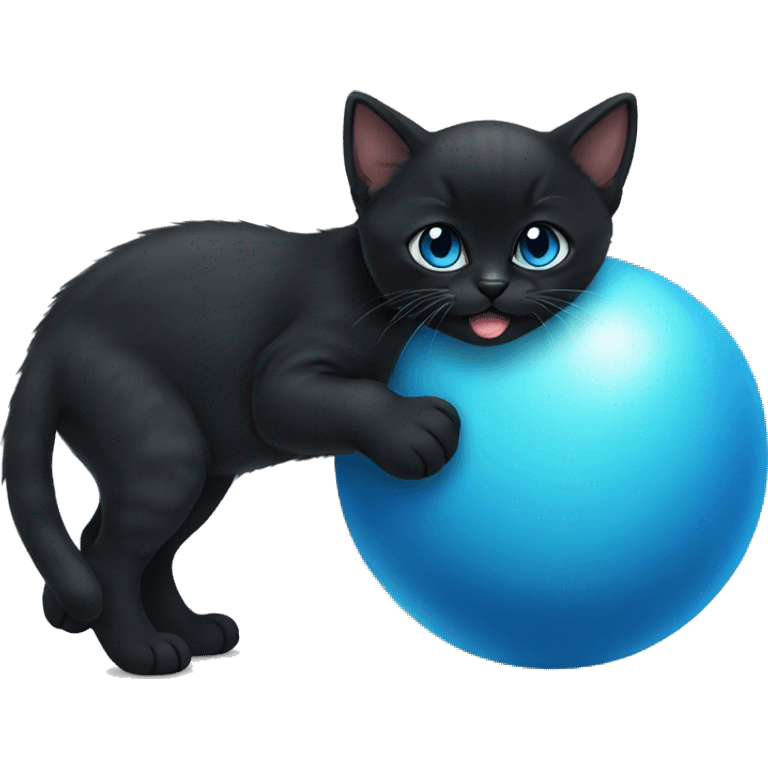 Black kitten with blue ball in mouth emoji