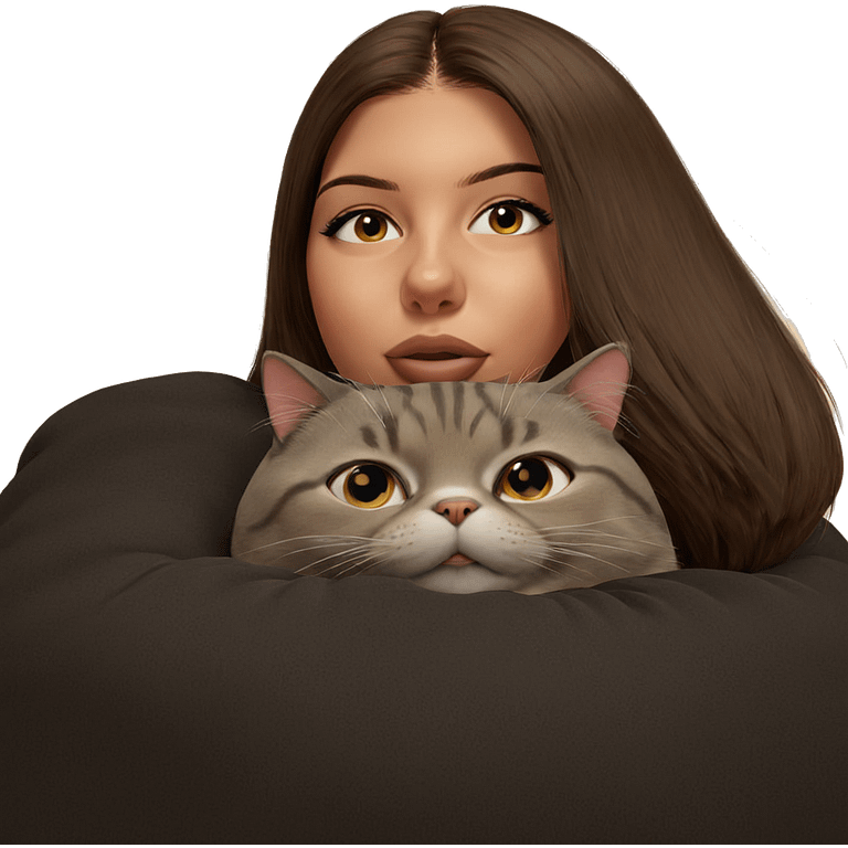 girl with brown hair and cat emoji