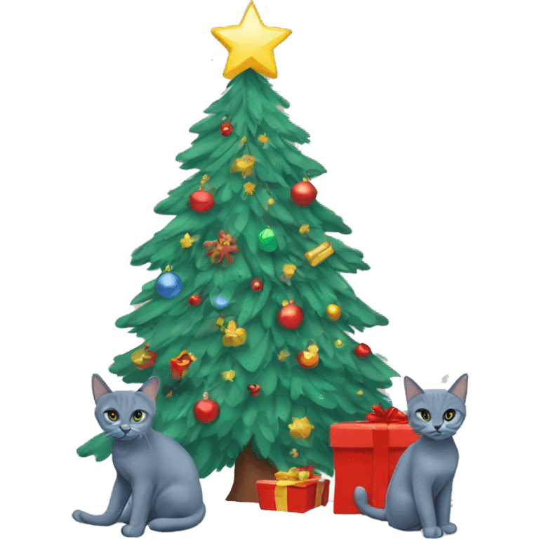 Two Russian Blue cats christmas tree emoji