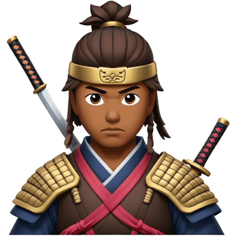 Cinematic Realistic Samurai Pop Culture Emoji, depicted with a noble, stoic portrayal of a samurai warrior rendered with crisp detail and dramatic, traditional lighting. emoji