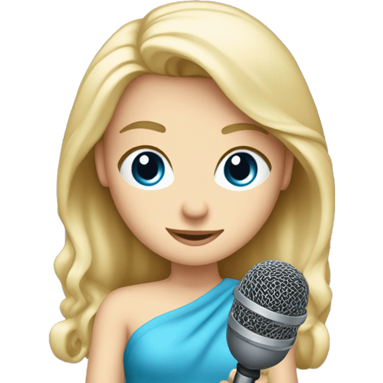 A blonde gir with blue eyes, white and holding a mcrophone emoji