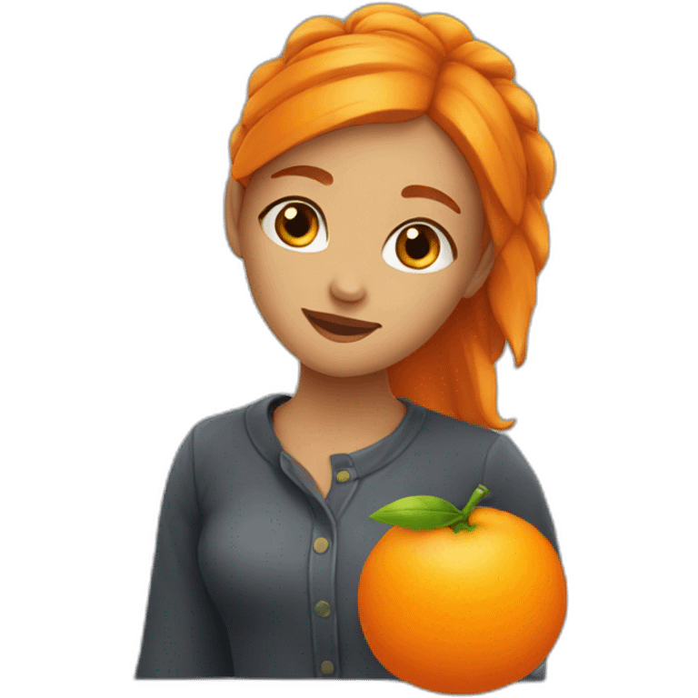 A cute girl with an orange on its head emoji