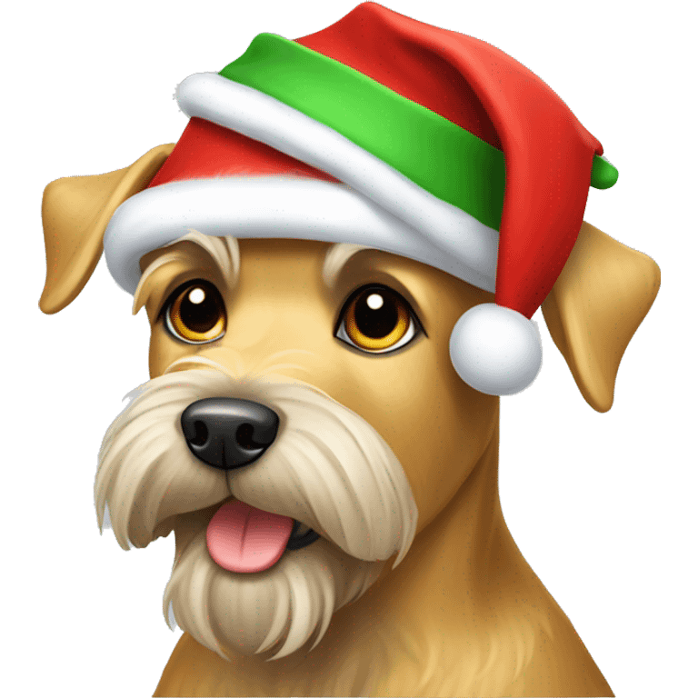 Golden Schnauzer wearing Christmas hat emoji