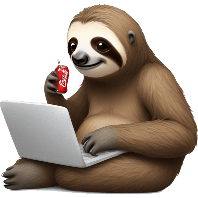 tired sloth with coca cola can and laptop emoji