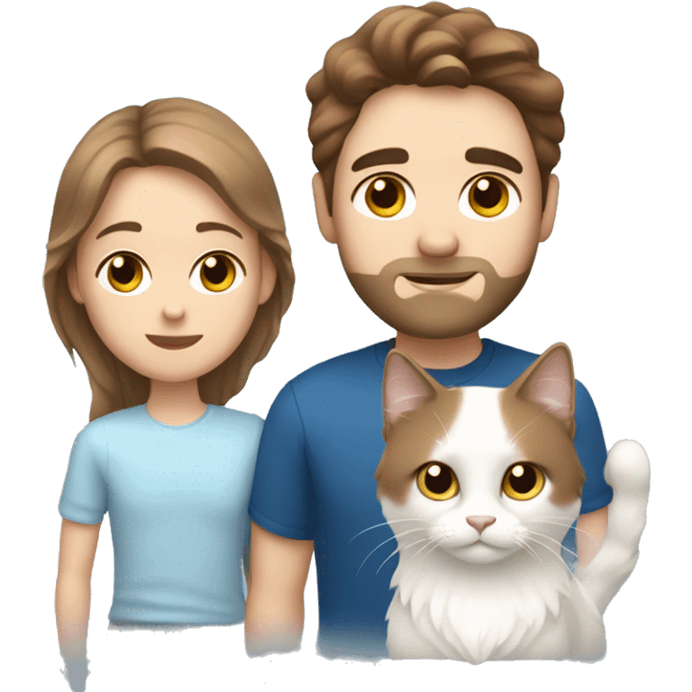 Man with brown hair and holding a all white Siberian cat with blue eyes emoji