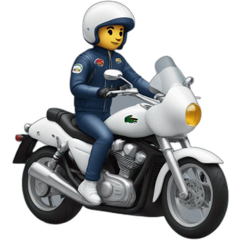 In motociclye with lacoste puffer emoji